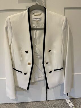 Calvin Klein White Blazer with Black Trim and Gold Buttons